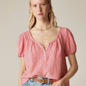 J.Crew Puff-sleeve henley in striped gauze nwt extra large xl